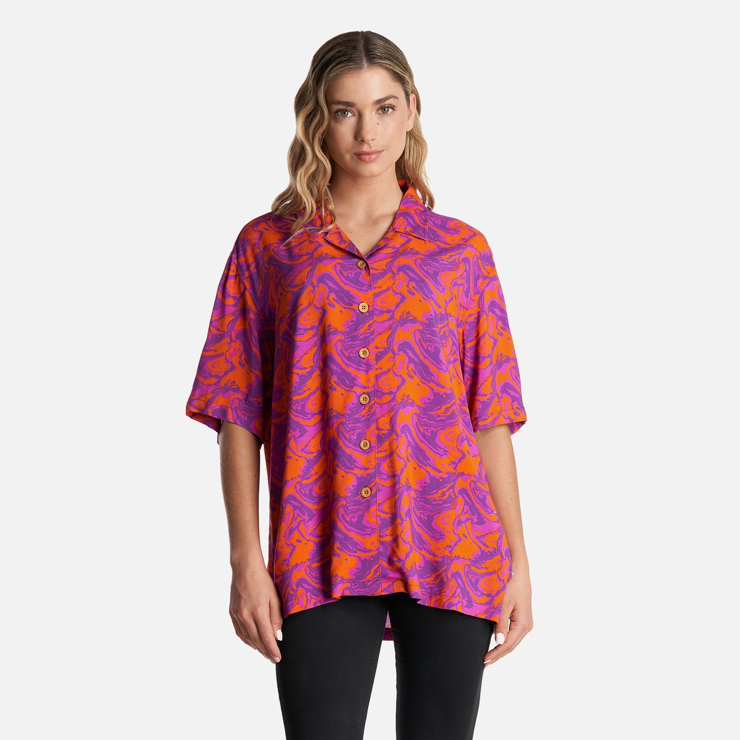 Camisa Mujer Marmolada Print Naranjo Haka Honu