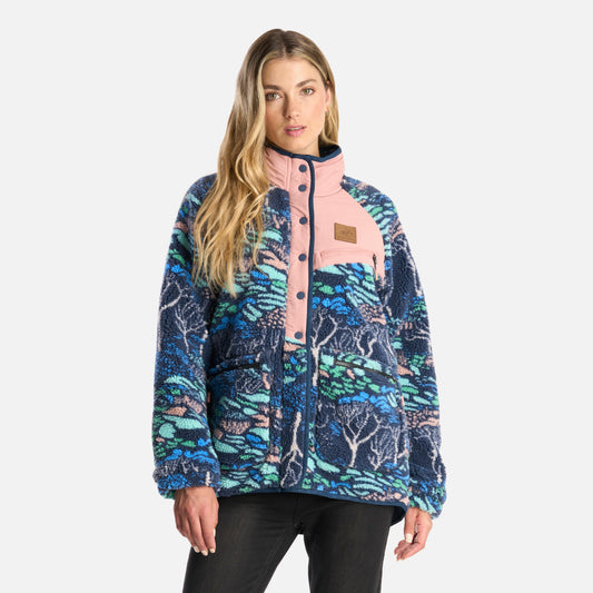 Poleron Mujer Zip-Porrito Print Azul Haka Honu