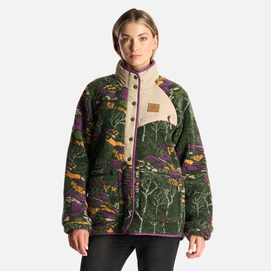 Poleron Mujer Zip-Porrito Print Verde Militar Haka Honu