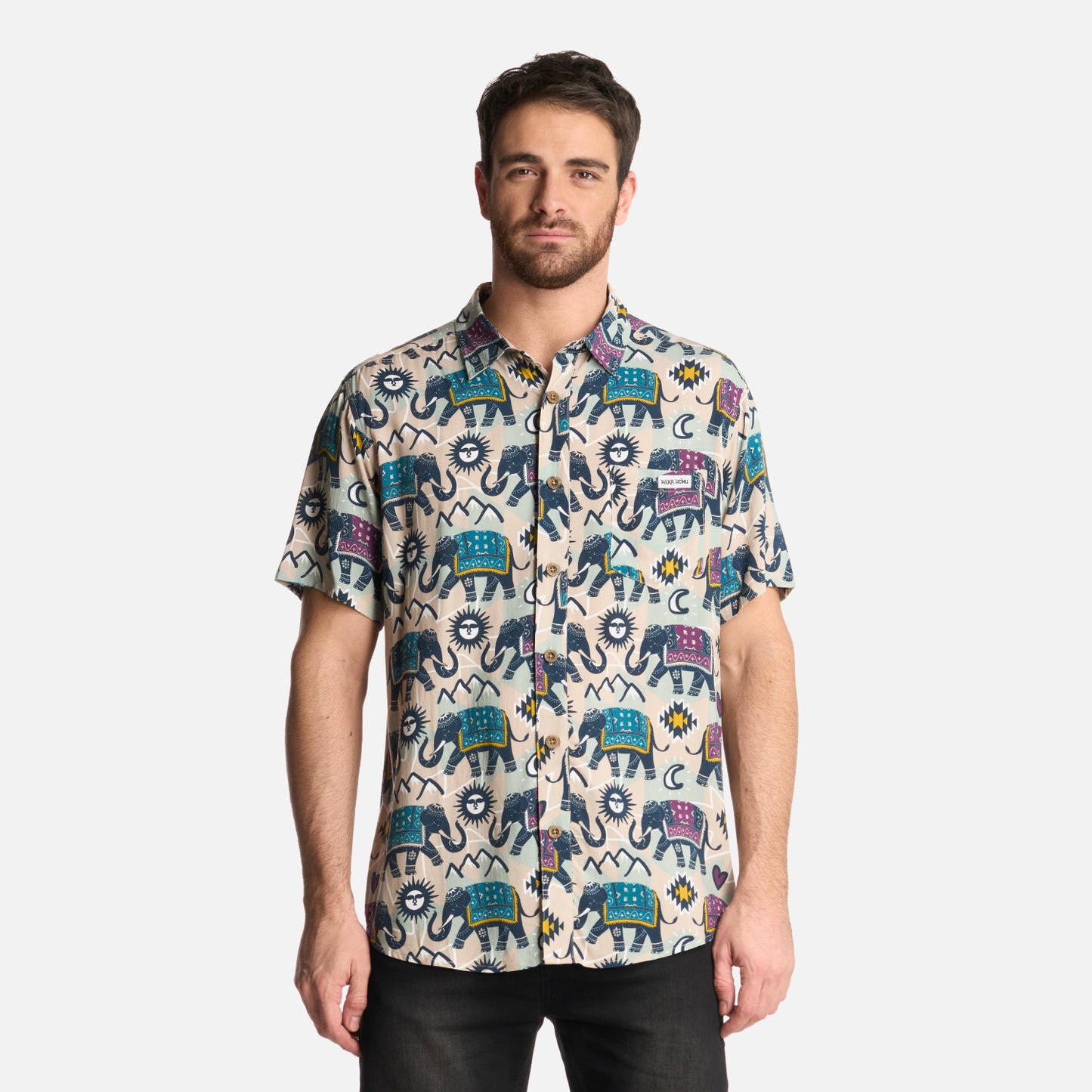 Camisa Hombre Good Karma Print Crema Haka Honu