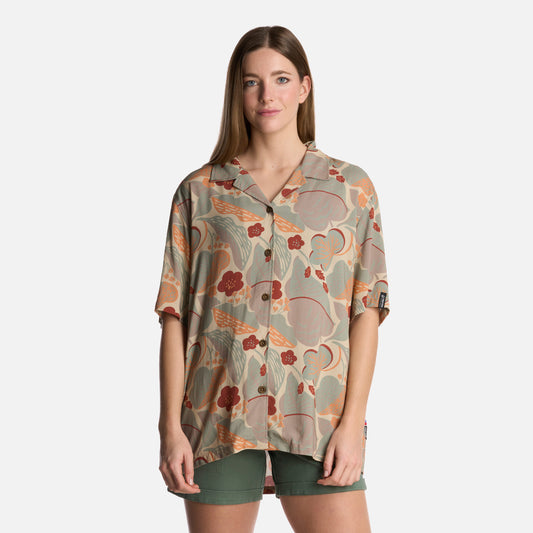 Camisa Mujer Hibiscus Print Crema Haka Honu