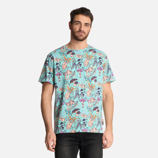 Polera Hombre Mundo Fungi Print Turquesa Haka Honu