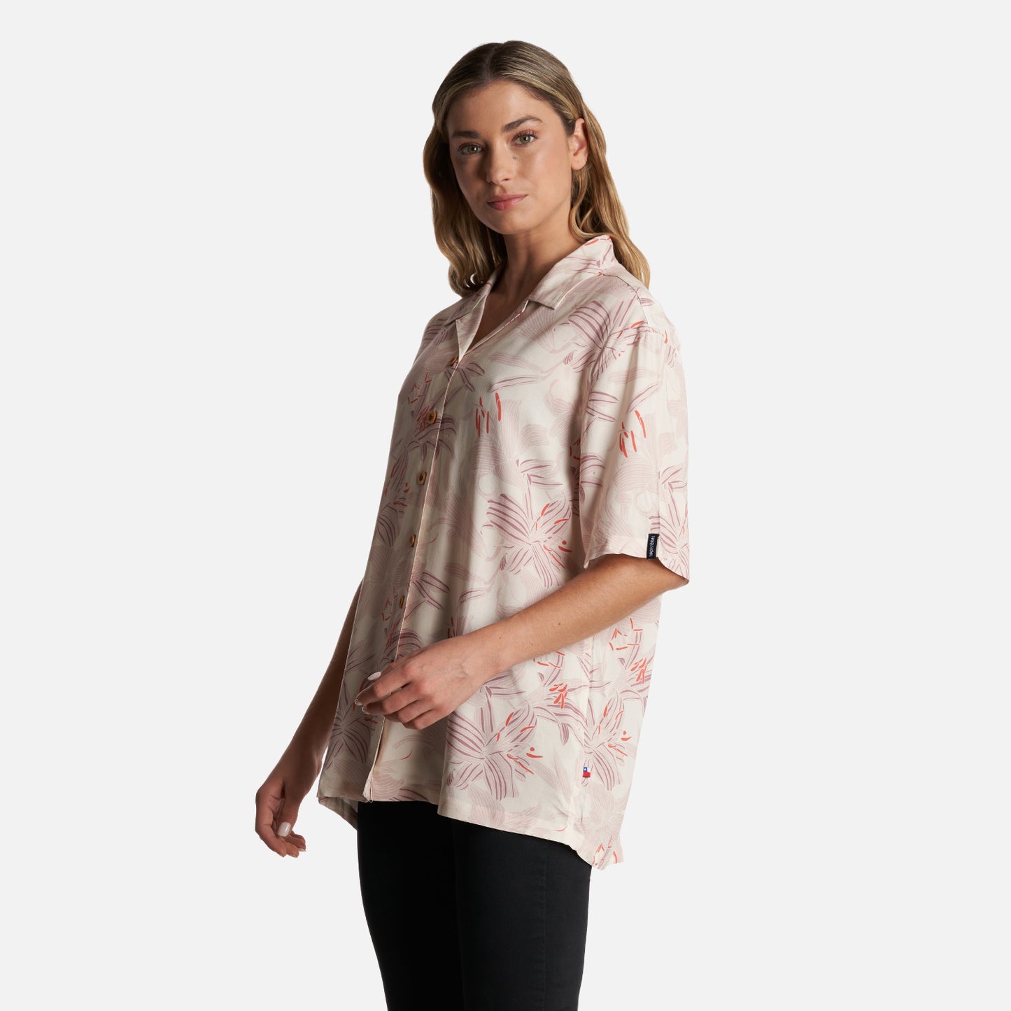 Camisa Mujer Hibiscus Print Beige Haka Honu