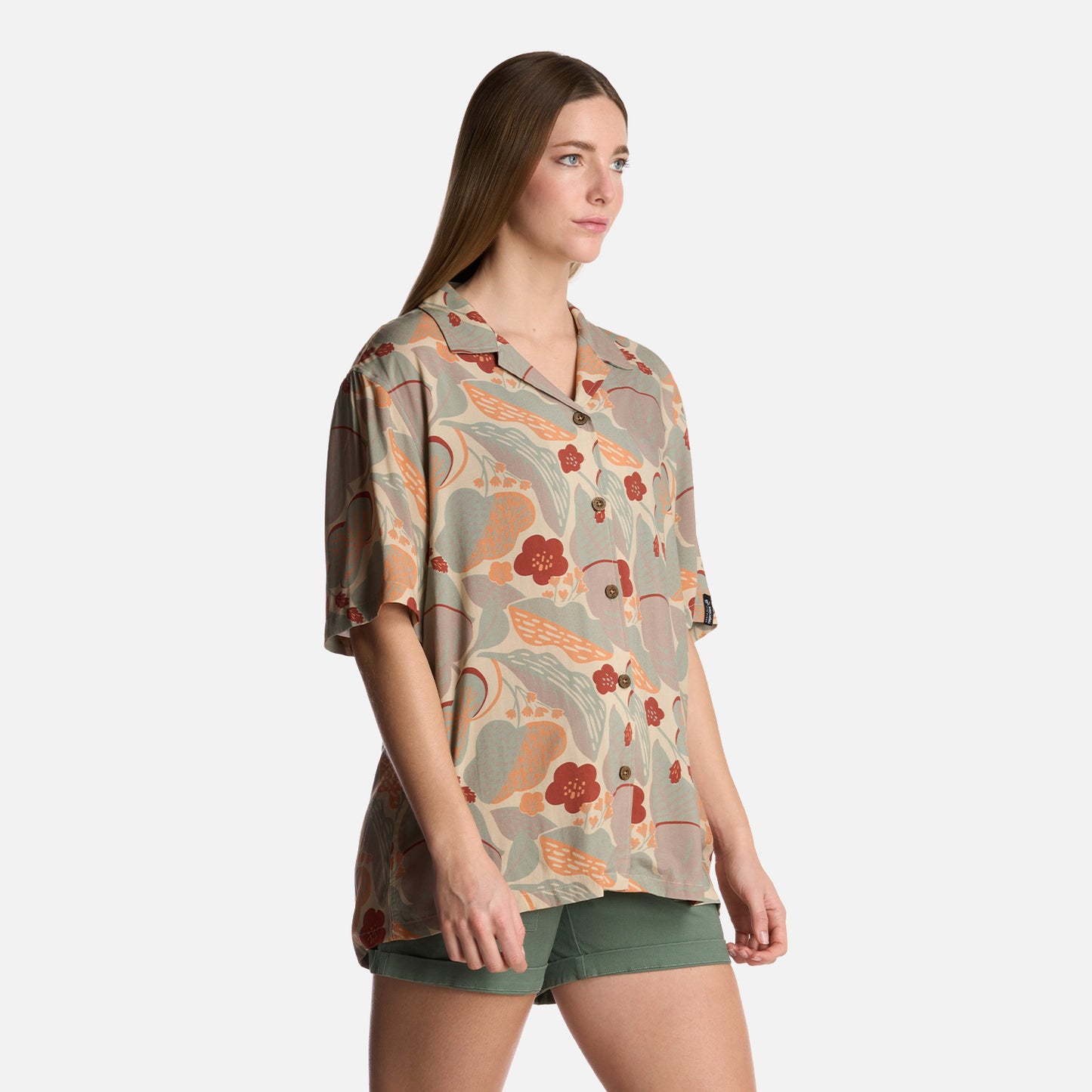 Camisa Mujer Hibiscus Print Crema Haka Honu