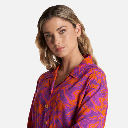 Camisa Mujer Marmolada Print Naranjo Haka Honu