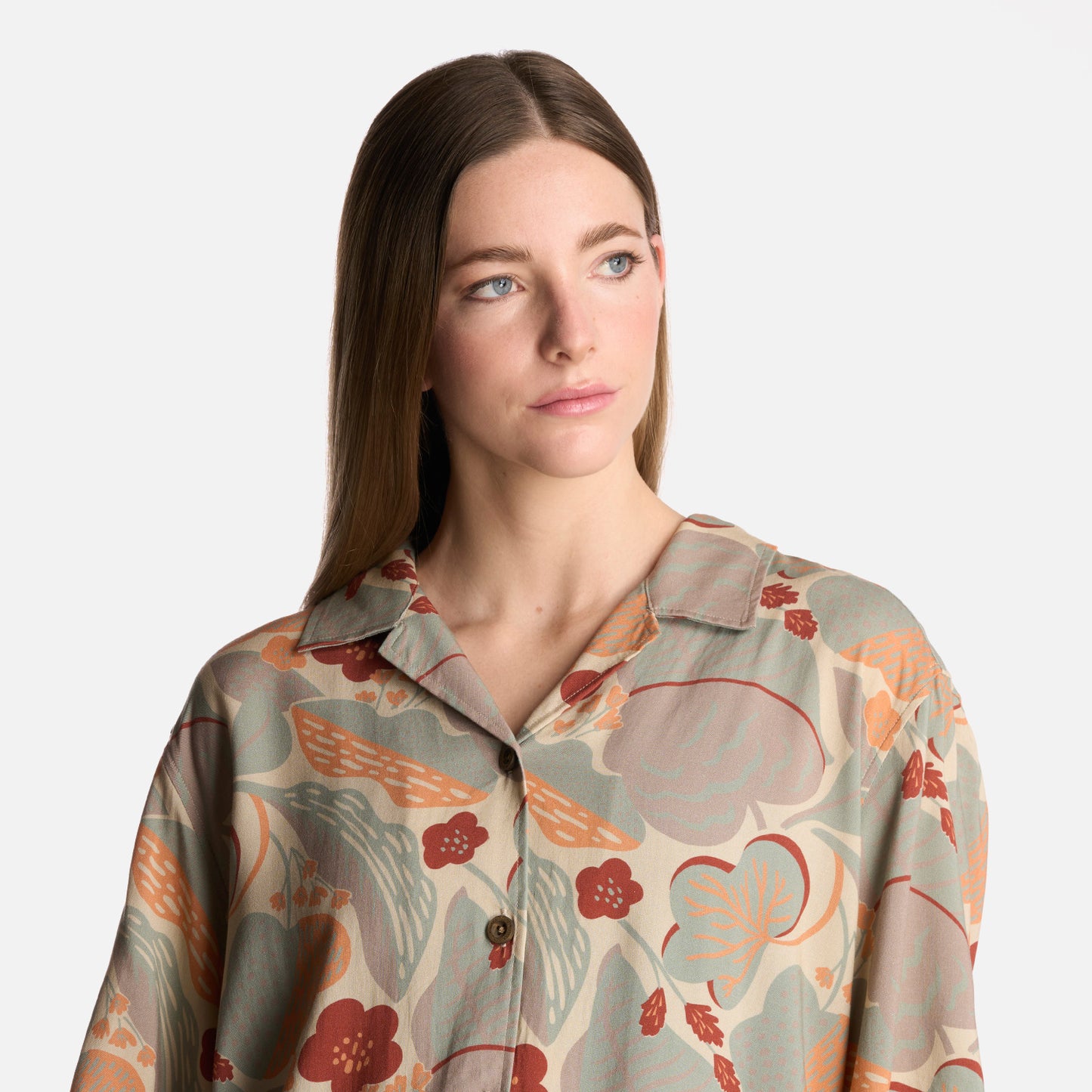 Camisa Mujer Hibiscus Print Crema Haka Honu