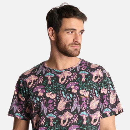 Polera Hombre Mundo Fungi Print Negro Haka Honu