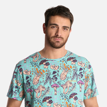 Polera Hombre Mundo Fungi Print Turquesa Haka Honu