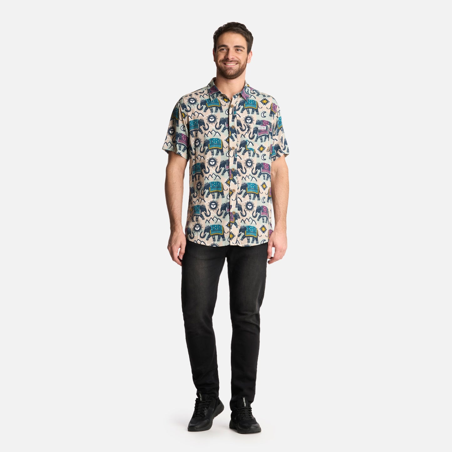 Camisa Hombre Good Karma Print Crema Haka Honu