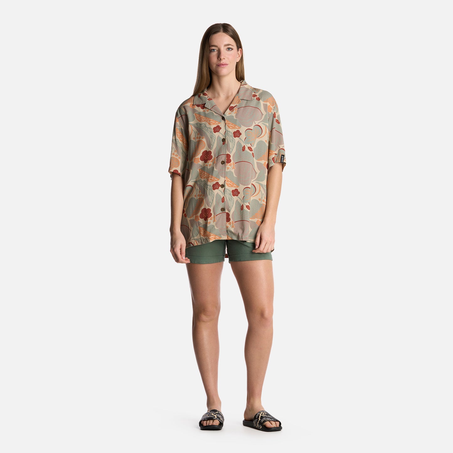 Camisa Mujer Hibiscus Print Crema Haka Honu