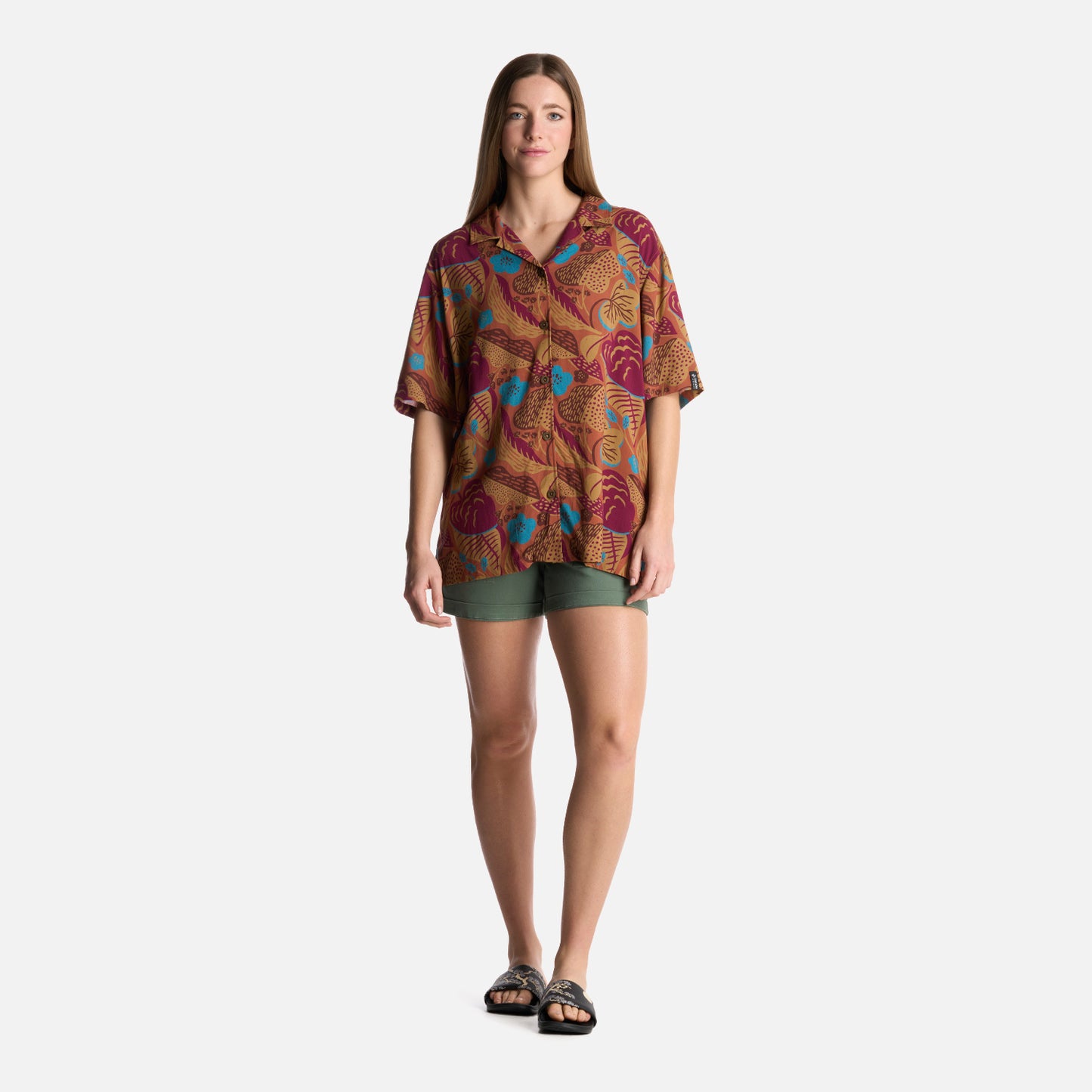 Camisa Mujer Hibiscus Print Terracota Haka Honu