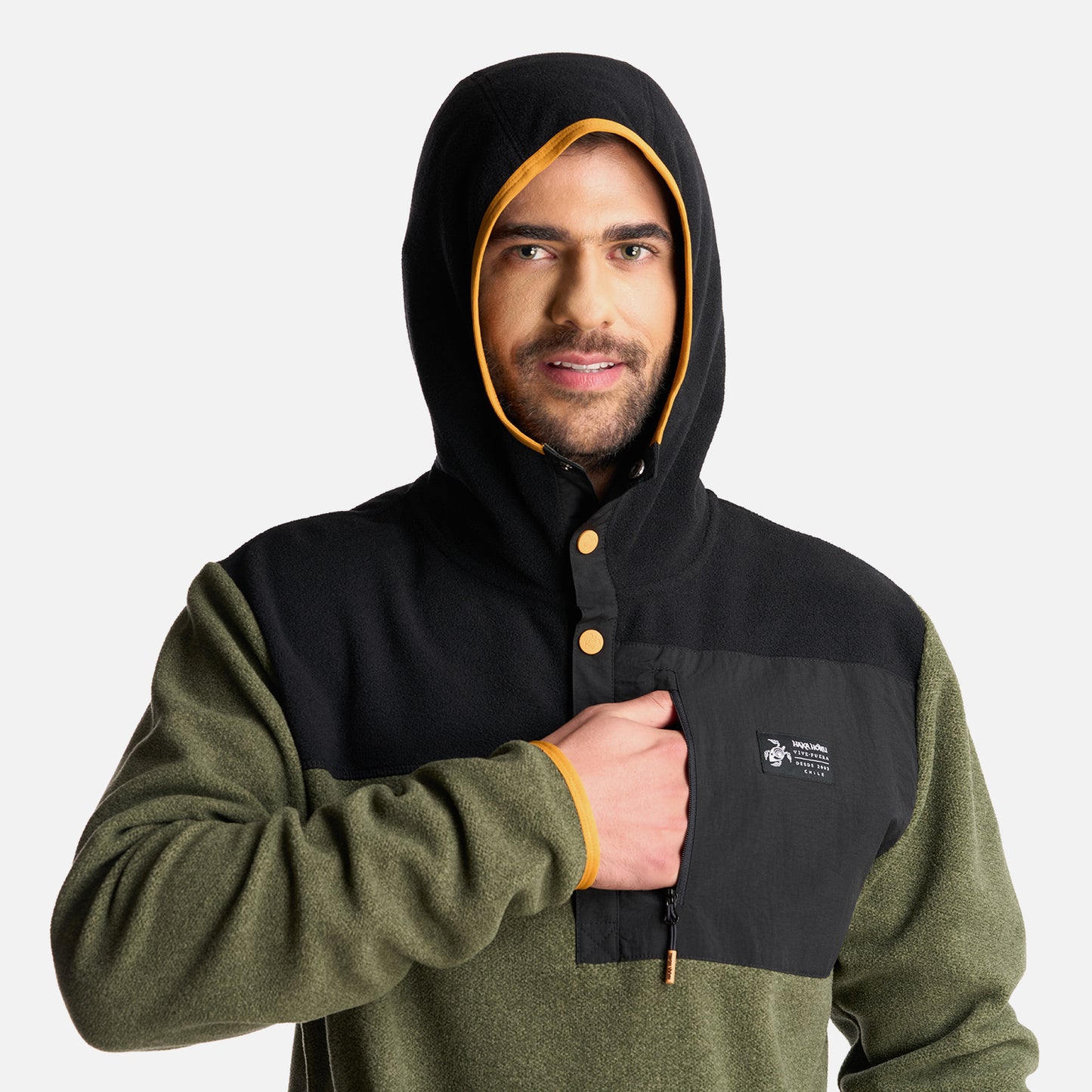 Poleron Hombre Tokerau Hoodie Verde Militar Haka Honu