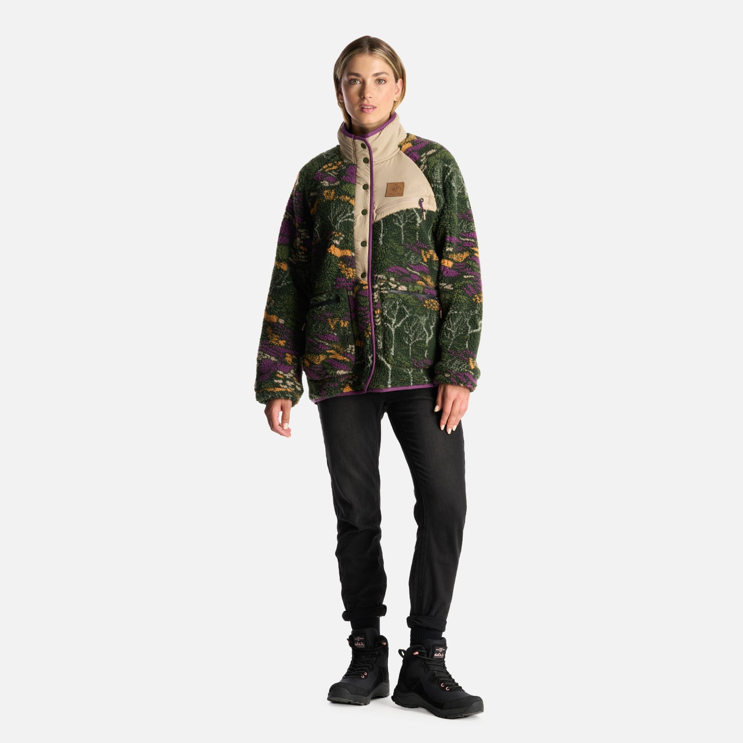 Poleron Mujer Zip-Porrito Print Verde Militar Haka Honu