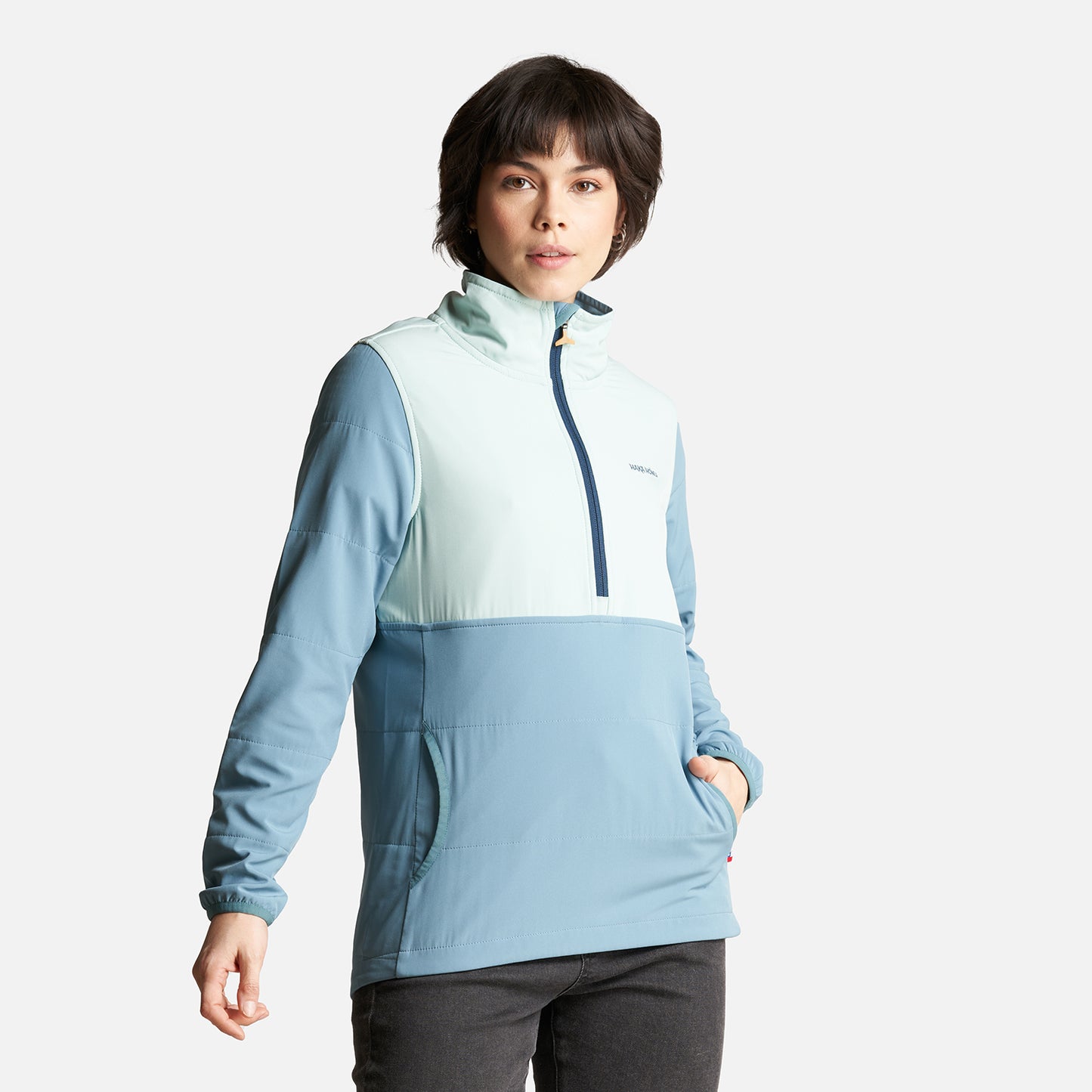 Poleron Mujer Del Sur 1/4 Zip Sin Capucha  Celeste Haka Honu