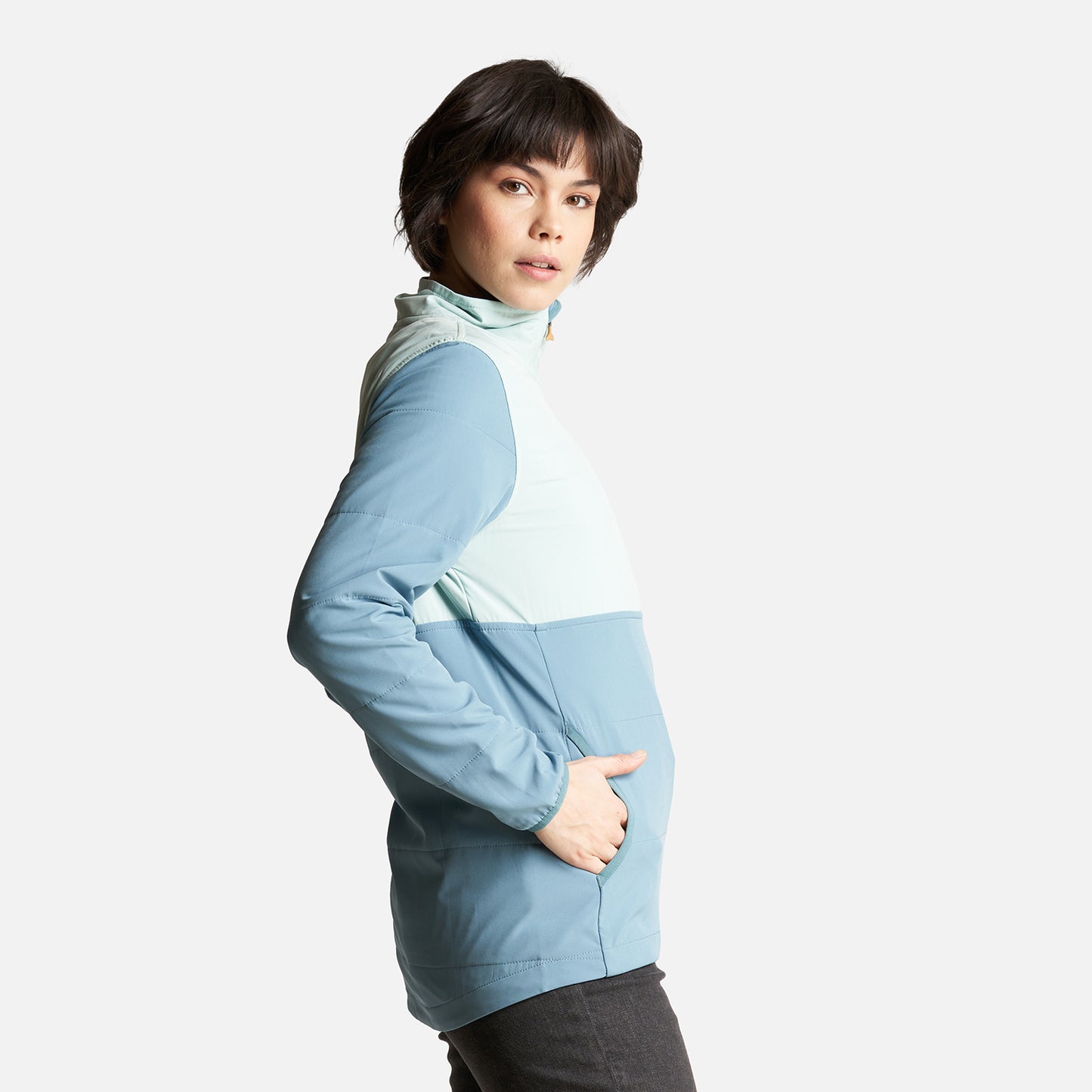 Poleron Mujer Del Sur 1/4 Zip Sin Capucha  Celeste Haka Honu