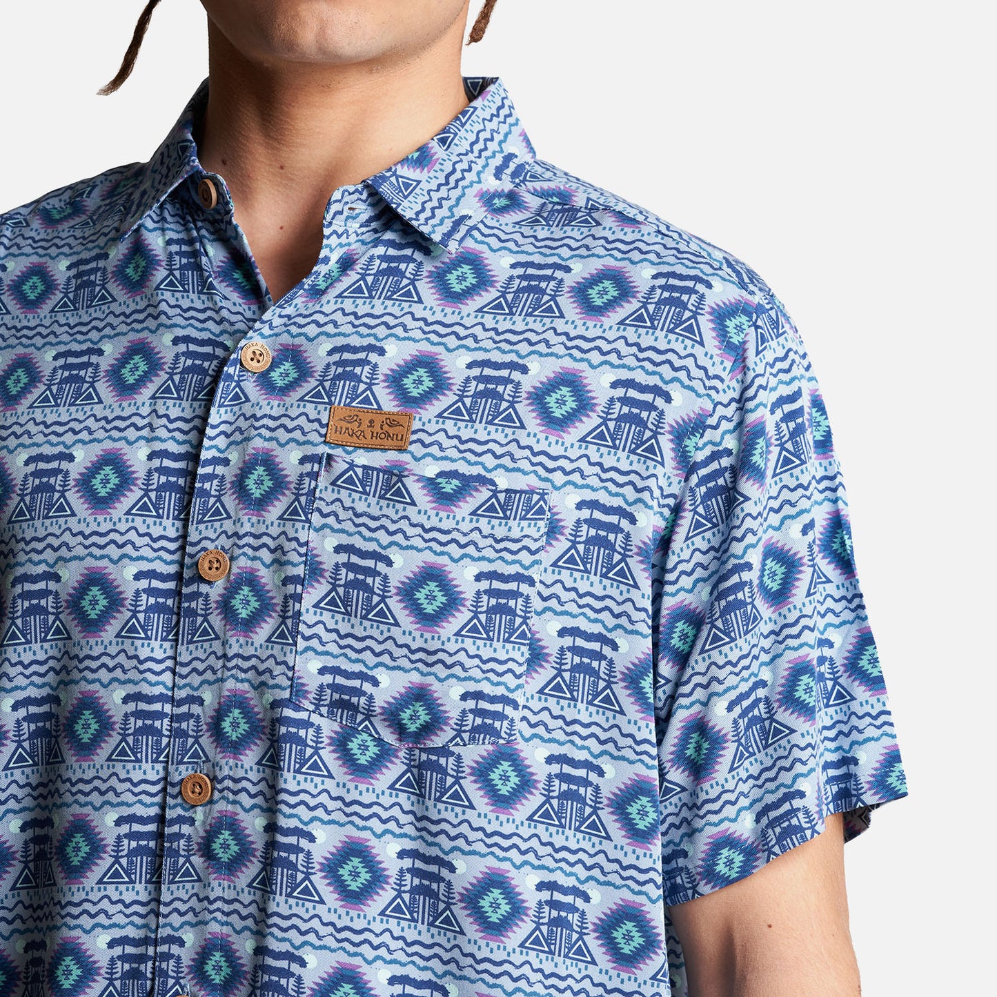 Camisa Hombre Aflora Full Print Azul Grisaceo Haka Honu